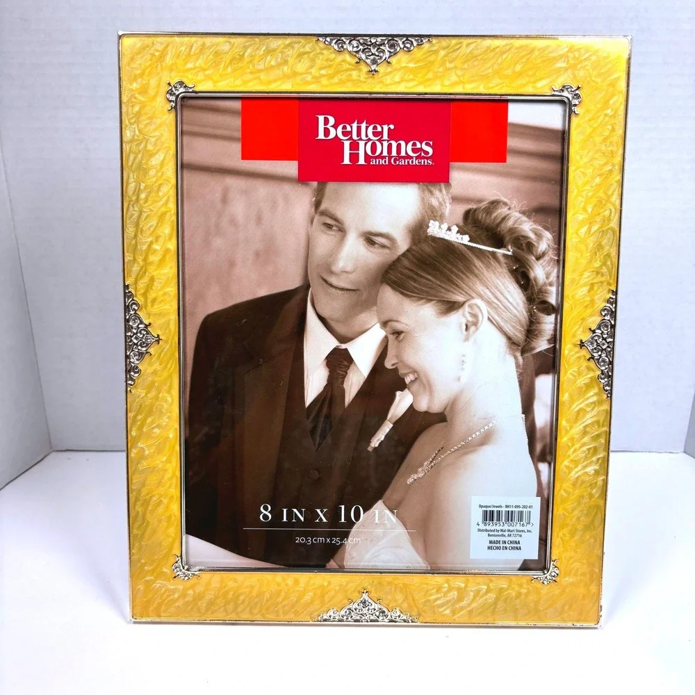 BH&G 8x10 Photo Frame Yellow Enamel Silver Filigree Ornate Hollywood Regency